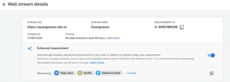 Mã đo lường để sử dụng cài đặt lên website