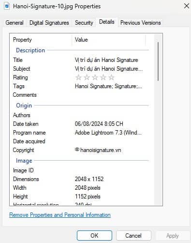 Ví dụ 01 file có gắn Medata Ảnh